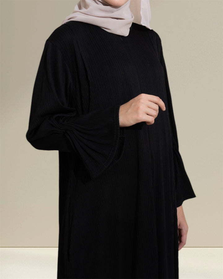 Breastfeeding Abaya HAWA in black - Hawa Maternity Abaya in classic black, offering stylish comfort for nursing moms with a practical design for quick breastfeeding access