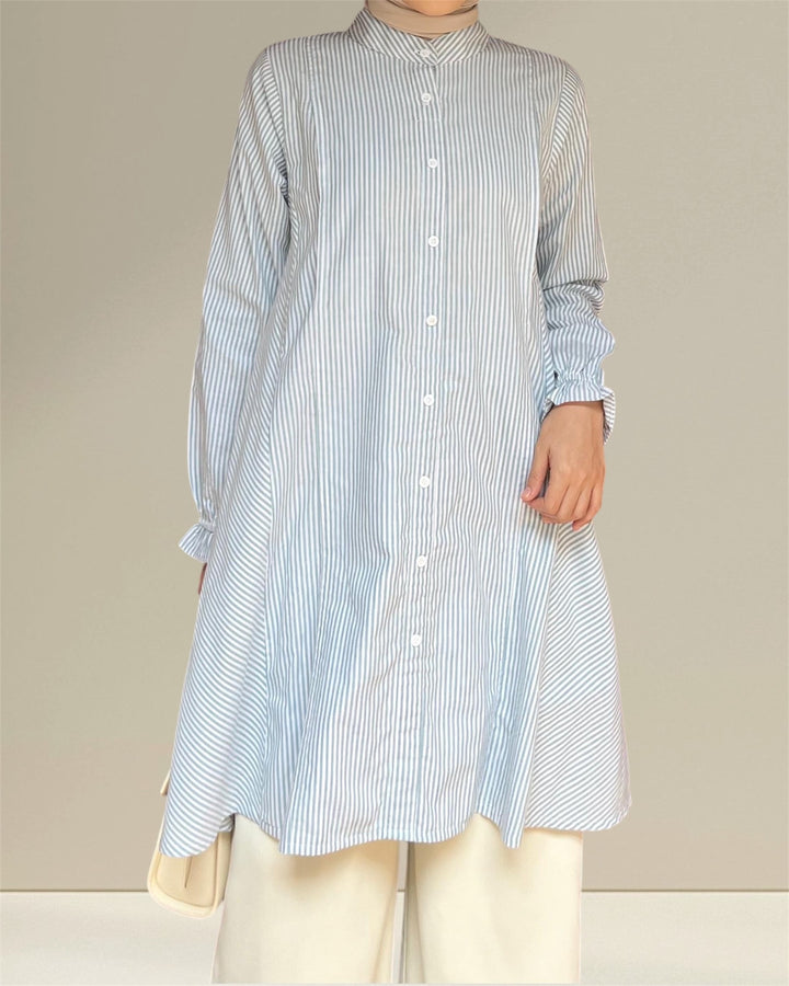 Aliya Nursing Top in white and green stripes, made from breathable fabric for all-day comfort, this relaxed-fit top provides ample room for movement and coverage.