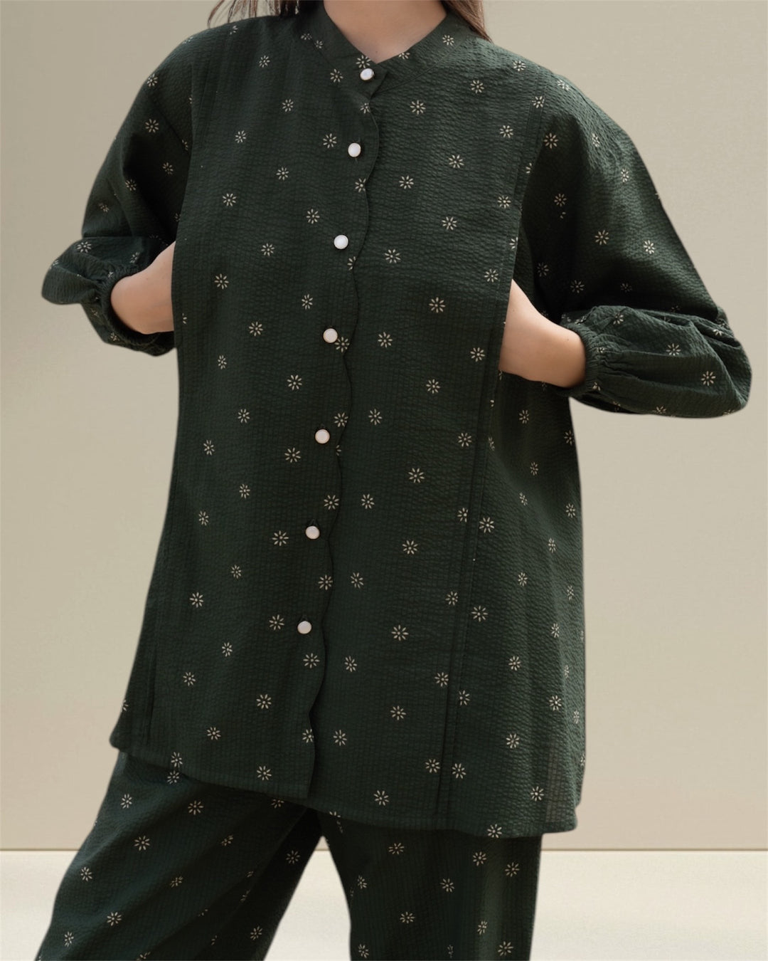 Khadijah Nursing Top and Maternity Co-ord Set in a beautiful green shade, designed for modern moms seeking modesty and comfort. This two-piece set includes a matching nursing top and bottom, featuring easy breastfeeding access for ultimate convenience whether at home or out. 