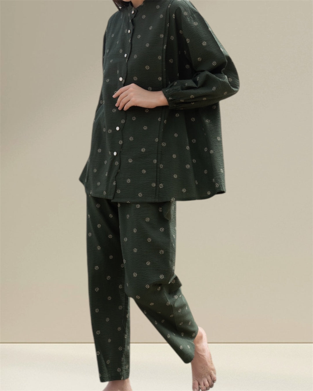 Khadijah Nursing Top and Maternity Co-ord Set in a beautiful green shade, designed for modern moms seeking modesty and comfort. This two-piece set includes a matching nursing top and bottom, featuring easy breastfeeding access for ultimate convenience whether at home or out. 