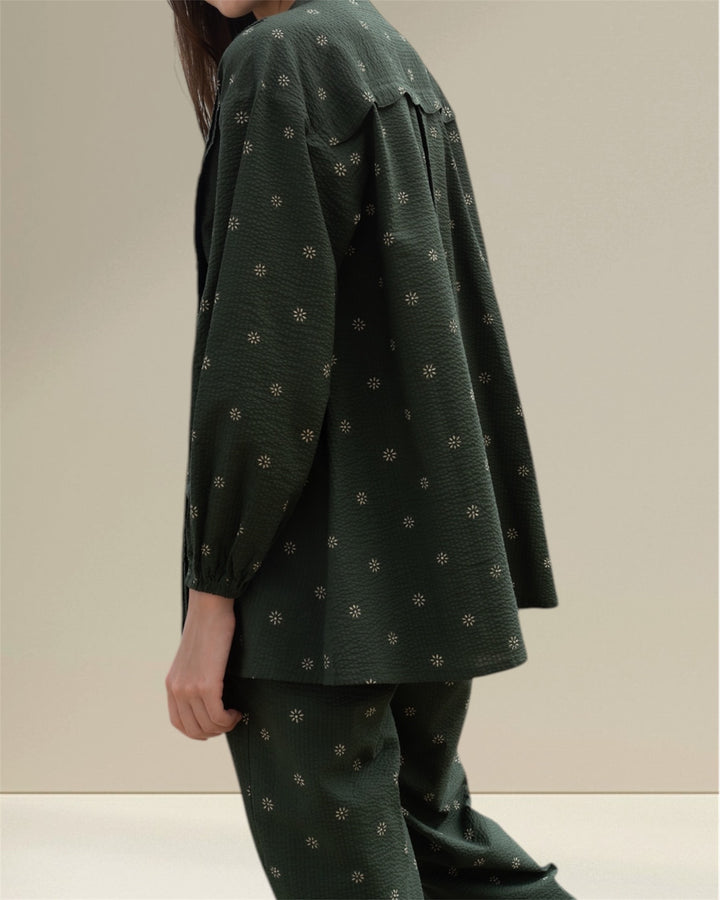 Khadijah Nursing Top and Maternity Co-ord Set in a beautiful green shade, designed for modern moms seeking modesty and comfort. This two-piece set includes a matching nursing top and bottom, featuring easy breastfeeding access for ultimate convenience whether at home or out. 